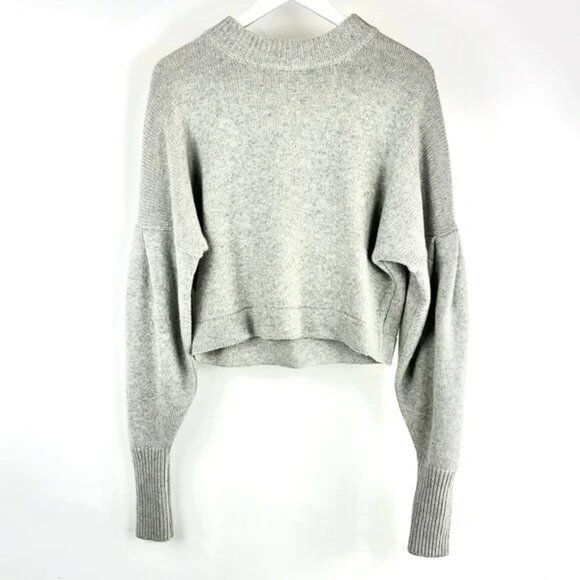 Tibi PF/17 Heather Grey Cashmere Pleated Sleeve Cropped Pullover - Picture 1 of 9